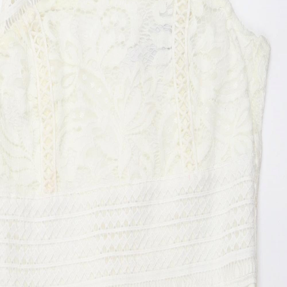 Topshop Womens Ivory Geometric Polyester Mini Size 8 Square Neck Zip