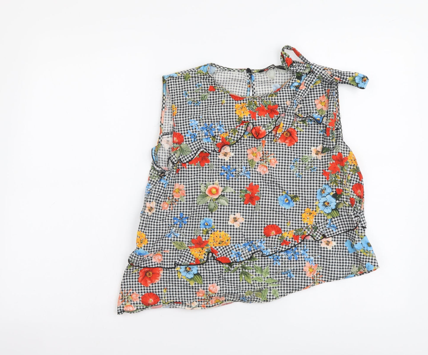 Zara Womens Multicoloured Floral Cotton Basic Tank Size M Round Neck