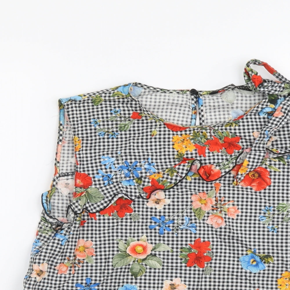 Zara Womens Multicoloured Floral Cotton Basic Tank Size M Round Neck