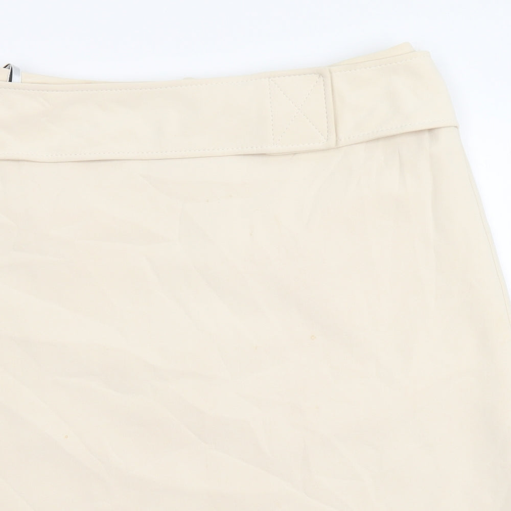 Marks and Spencer Womens Beige Polyester A-Line Skirt Size 10 Zip