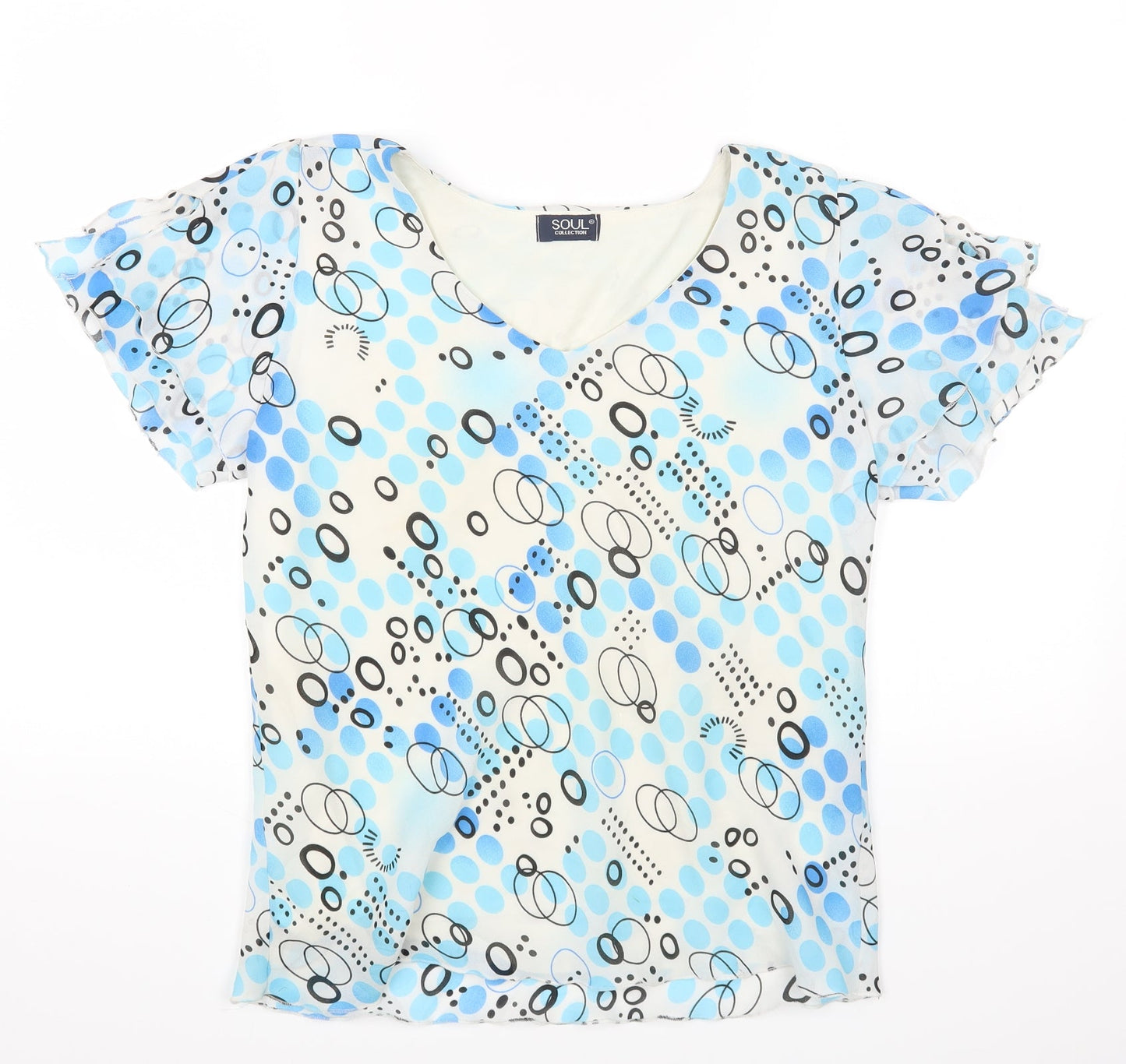Soul Womens Multicoloured Geometric Polyester Basic T-Shirt Size 14 V-Neck