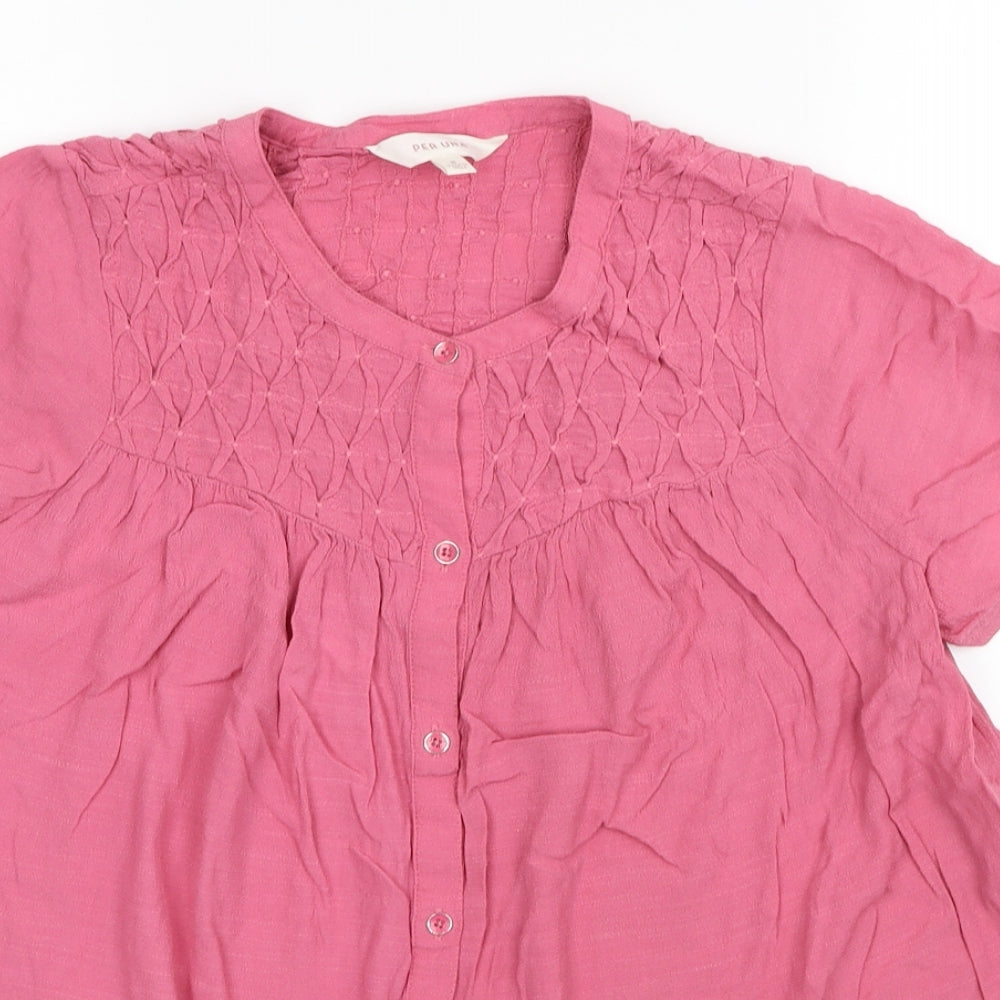 Marks and Spencer Womens Pink Viscose Basic Button-Up Size 8 Scoop Neck