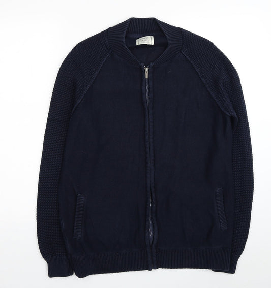 George Mens Blue Round Neck Cotton Full Zip Jumper Size M