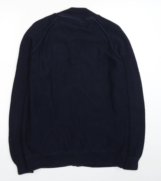 George Mens Blue Round Neck Cotton Full Zip Jumper Size M