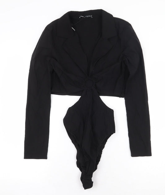 Zara Womens Black Polyester Bodysuit One-Piece Size S Snap