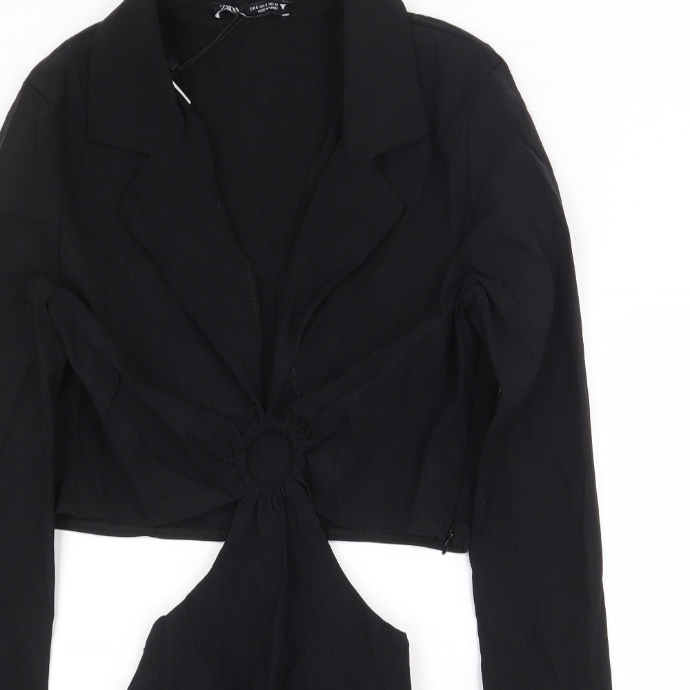 Zara Womens Black Polyester Bodysuit One-Piece Size S Snap