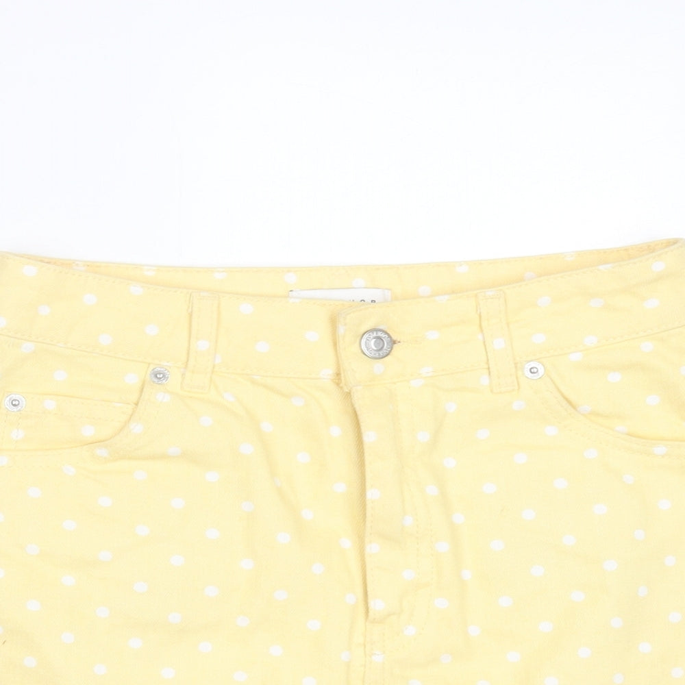 Topshop Womens Yellow Polka Dot Cotton A-Line Skirt Size 8 Button