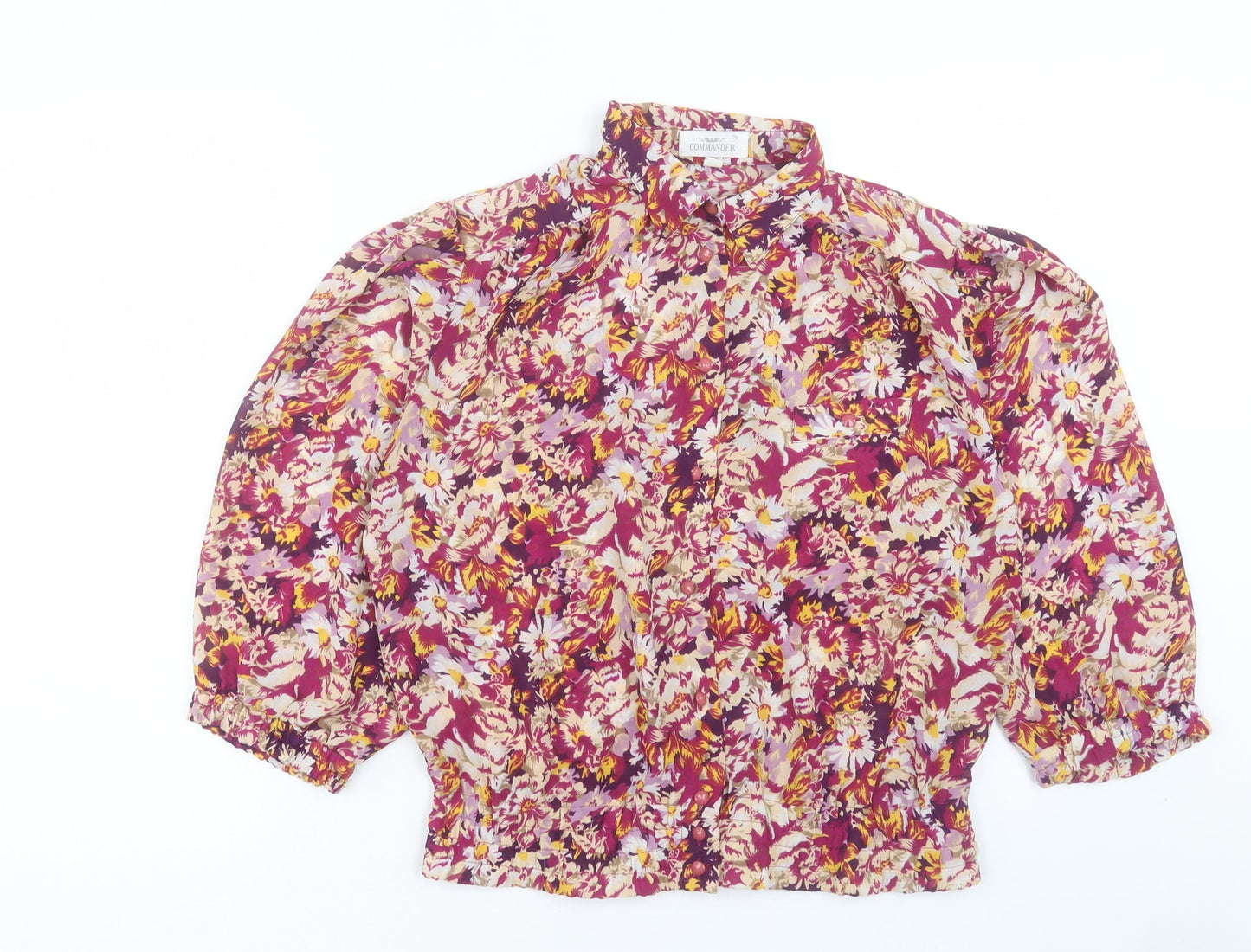COMMANDER FINEST CLOTHING Womens Purple Floral Polyester Basic Button-Up Size 12 Collared