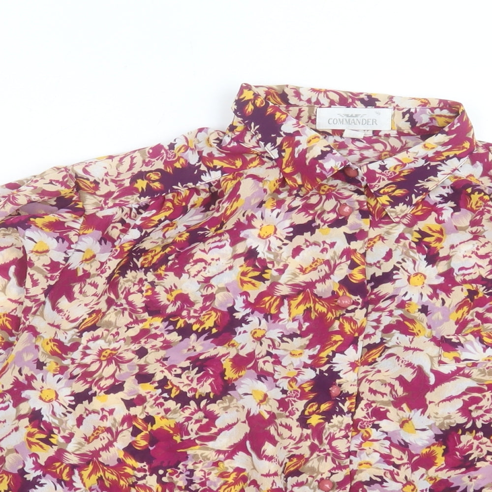 COMMANDER FINEST CLOTHING Womens Purple Floral Polyester Basic Button-Up Size 12 Collared