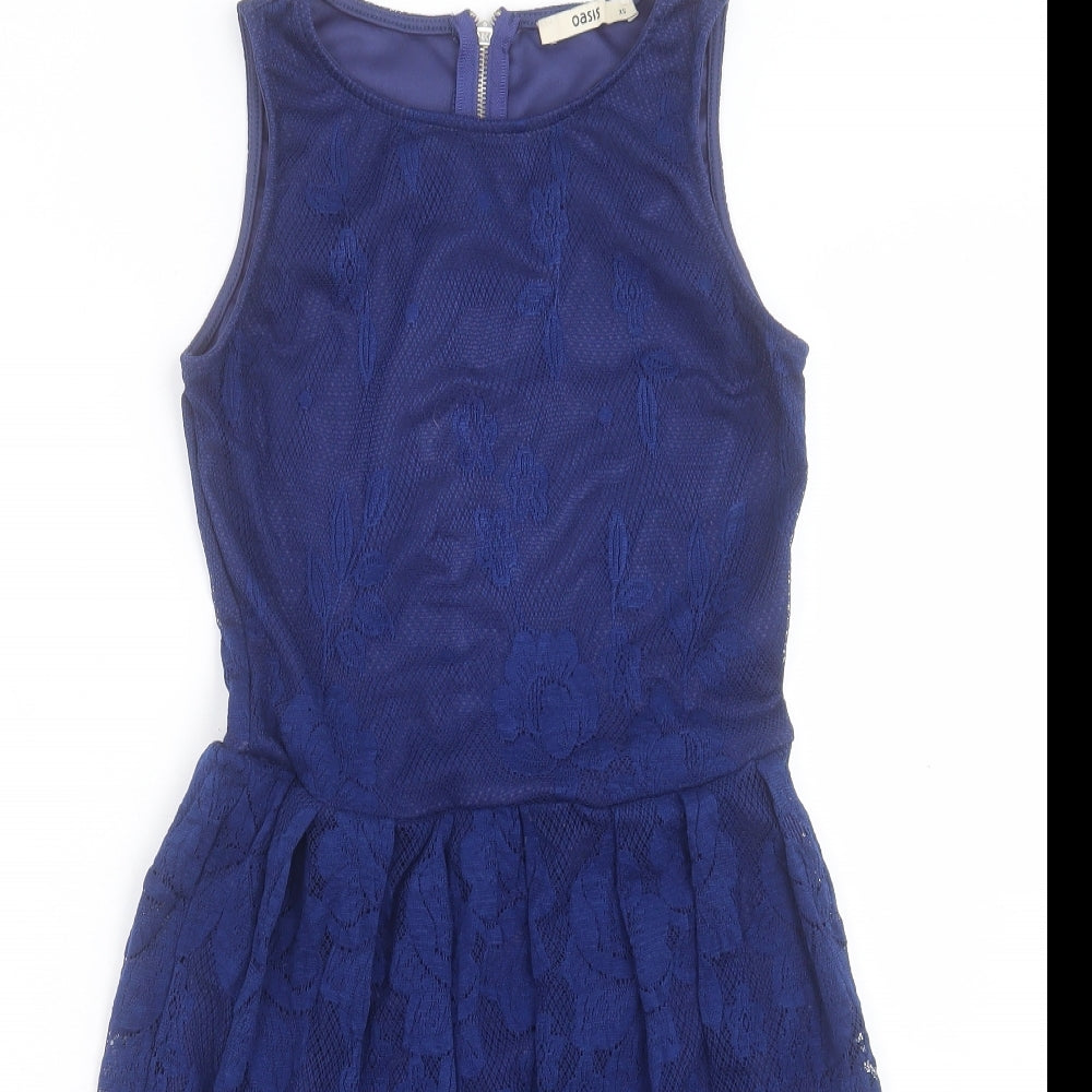 Oasis Womens Blue Polyester Fit & Flare Size XS Boat Neck Zip