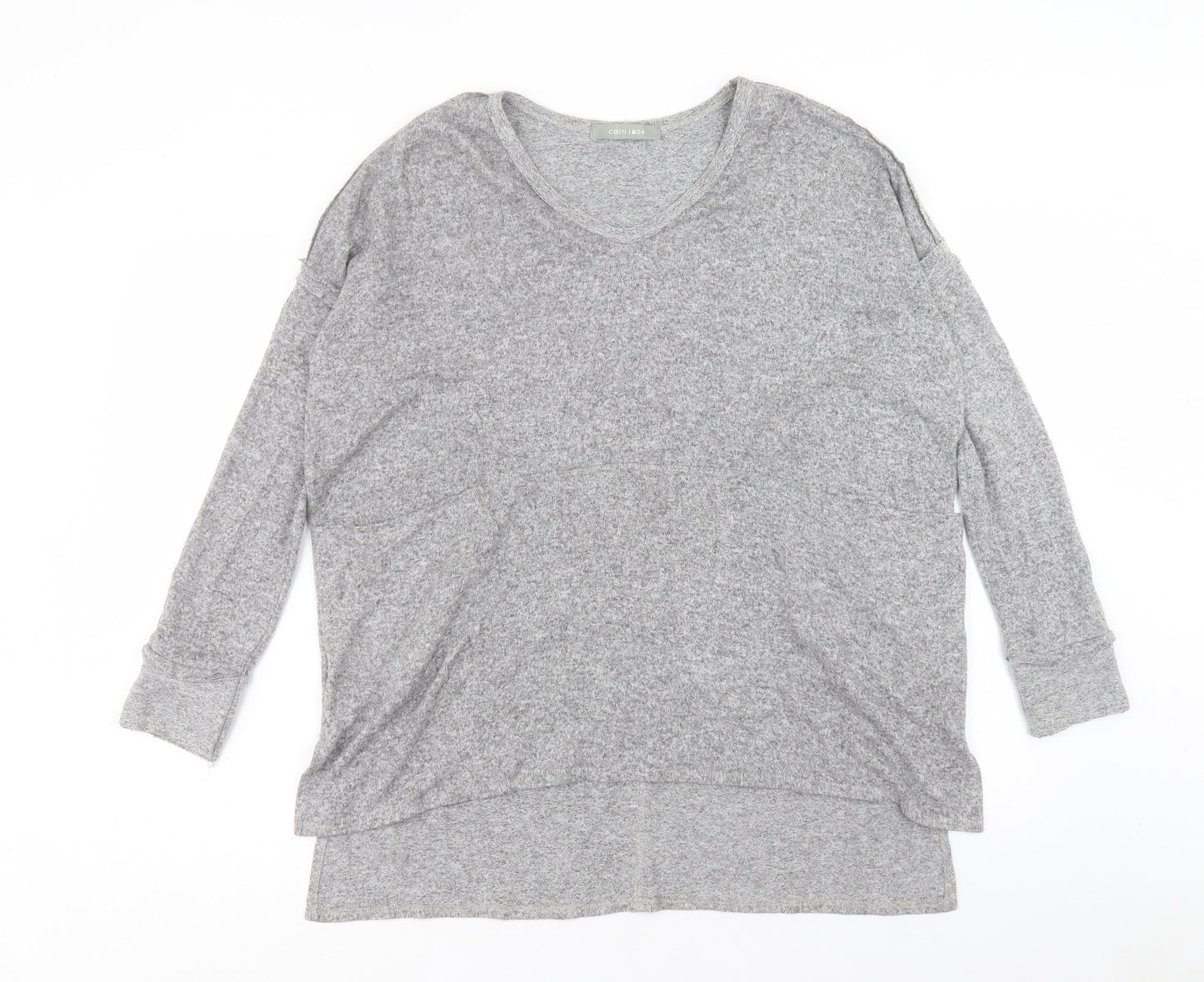 COIN 1804 Womens Grey V-Neck Polyester Pullover Jumper Size L