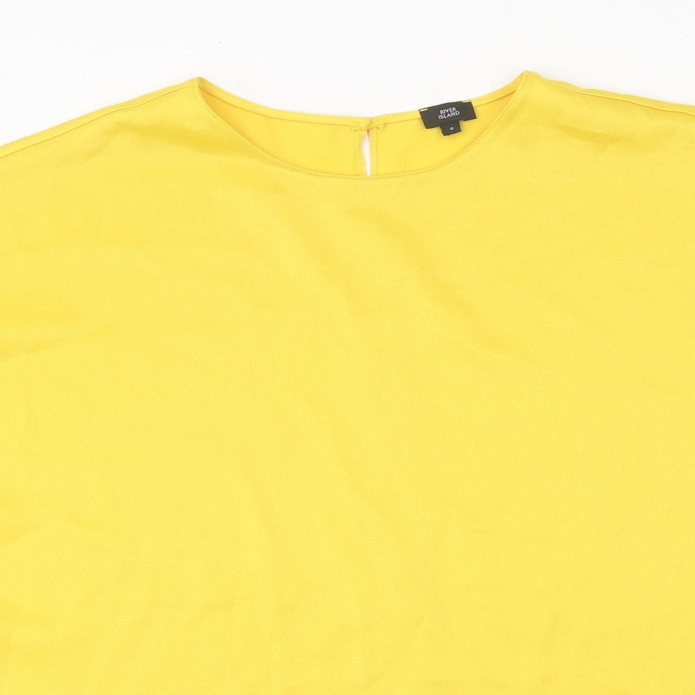 River Island Womens Yellow Polyester Basic T-Shirt Size S Round Neck