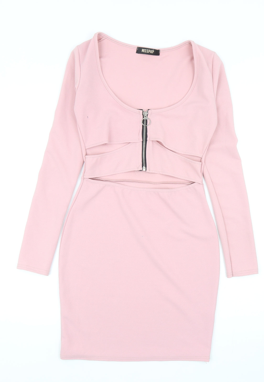 Misspap Womens Pink Polyester Bodycon Size 8 Scoop Neck Zip