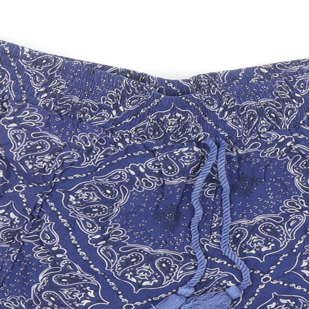 Band of Gypsies Womens Blue Paisley Viscose Sweat Shorts Size M L3 in Regular Pull On - Pom Pom Trim