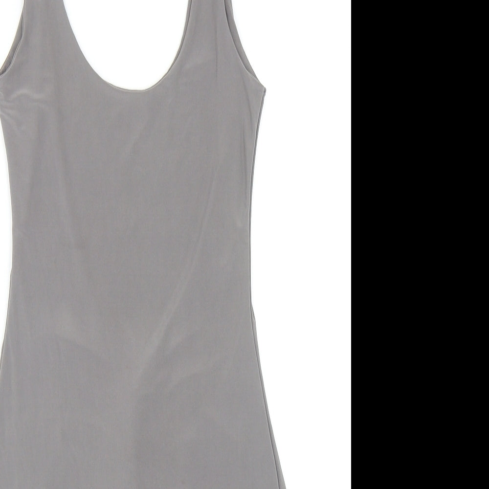 PRETTYLITTLETHING Womens Grey Viscose Mini Size 10 Scoop Neck Pullover