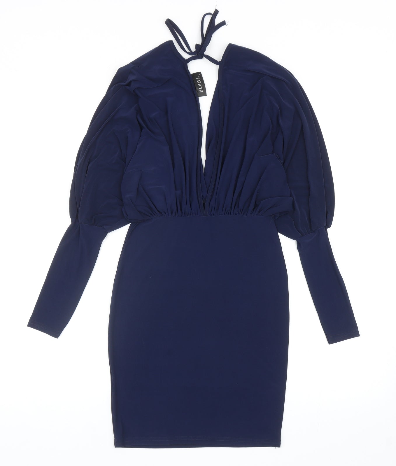 Club L Womens Blue Polyester Bodycon Size 8 V-Neck Tie