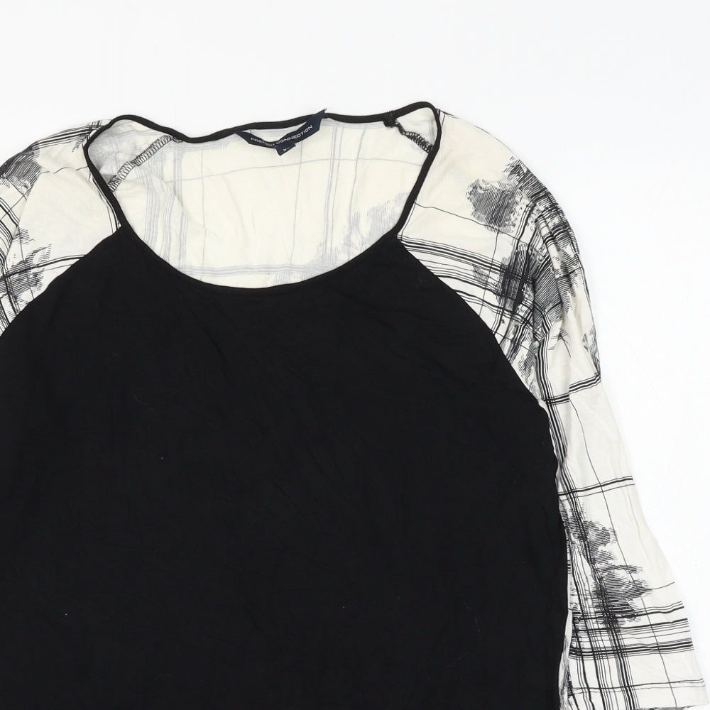French Connection Womens Black Geometric Viscose Basic Blouse Size XS Round Neck