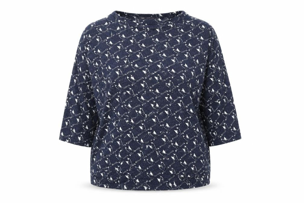 Marks and Spencer Womens Blue Round Neck Geometric Polyester Pullover Jumper Size 12