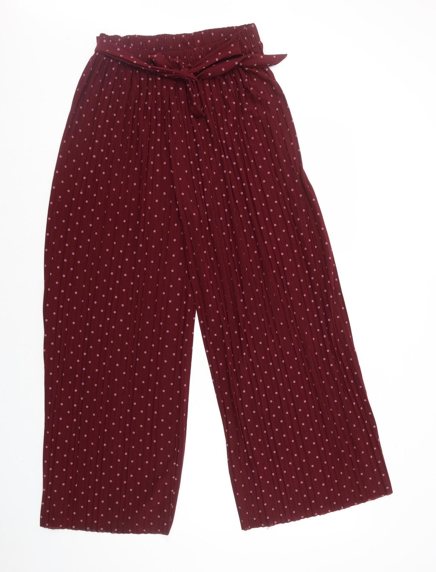 Preworn Womens Red Polka Dot Polyester Trousers Size 10 L26 in Regular