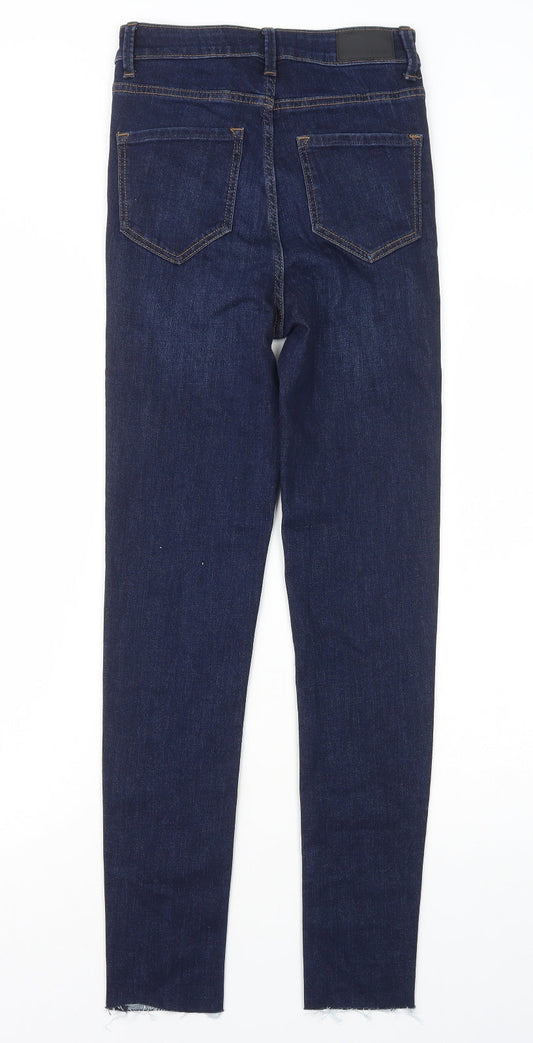 Marks and Spencer Womens Blue Cotton Skinny Jeans Size 6 L28 in Regular Zip