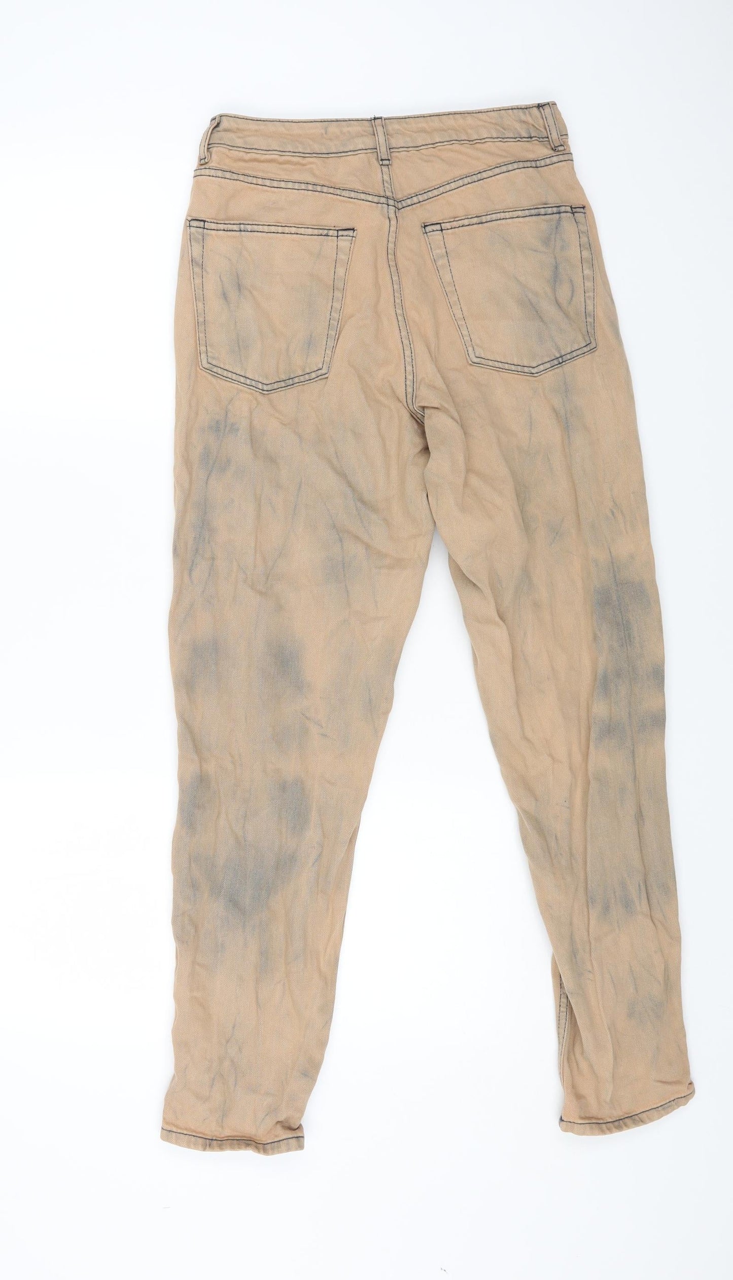 Topshop Mens Orange Cotton Straight Jeans Size 28 in L32 in Regular Button - Acid Wash