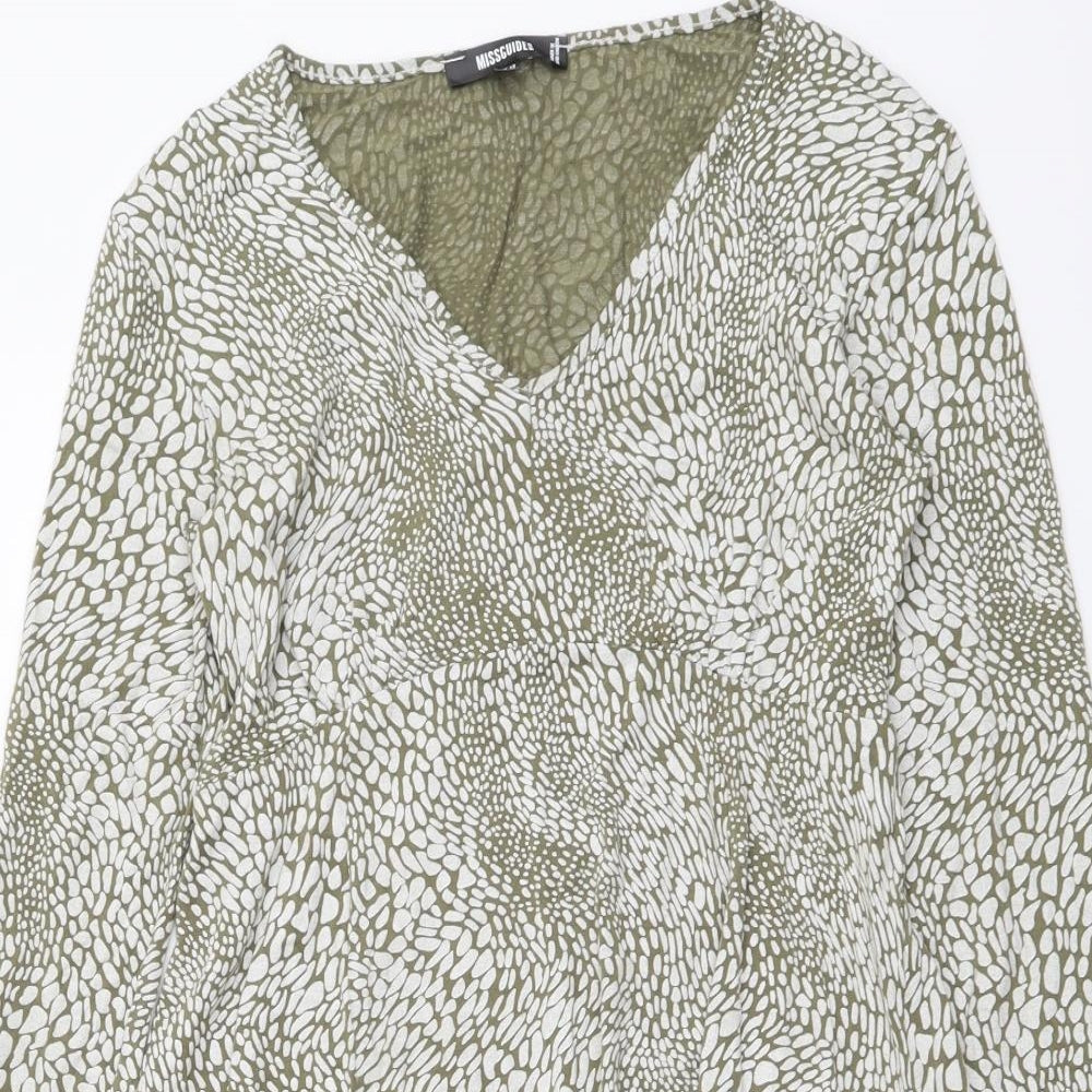 Missguided Womens Green Geometric Polyester A-Line Size 12 V-Neck Pullover
