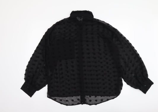 ASOS Womens Black Polka Dot Polyester Basic Button-Up Size 8 Collared