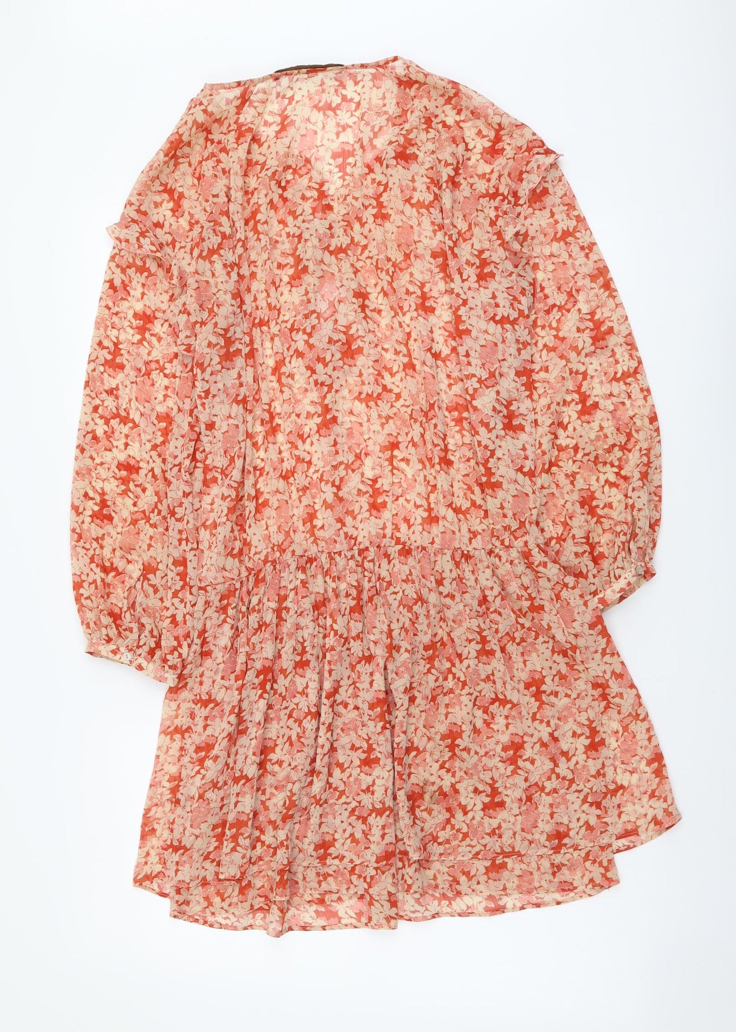 Zara Womens Red Floral Polyester A-Line Size S Round Neck Pullover