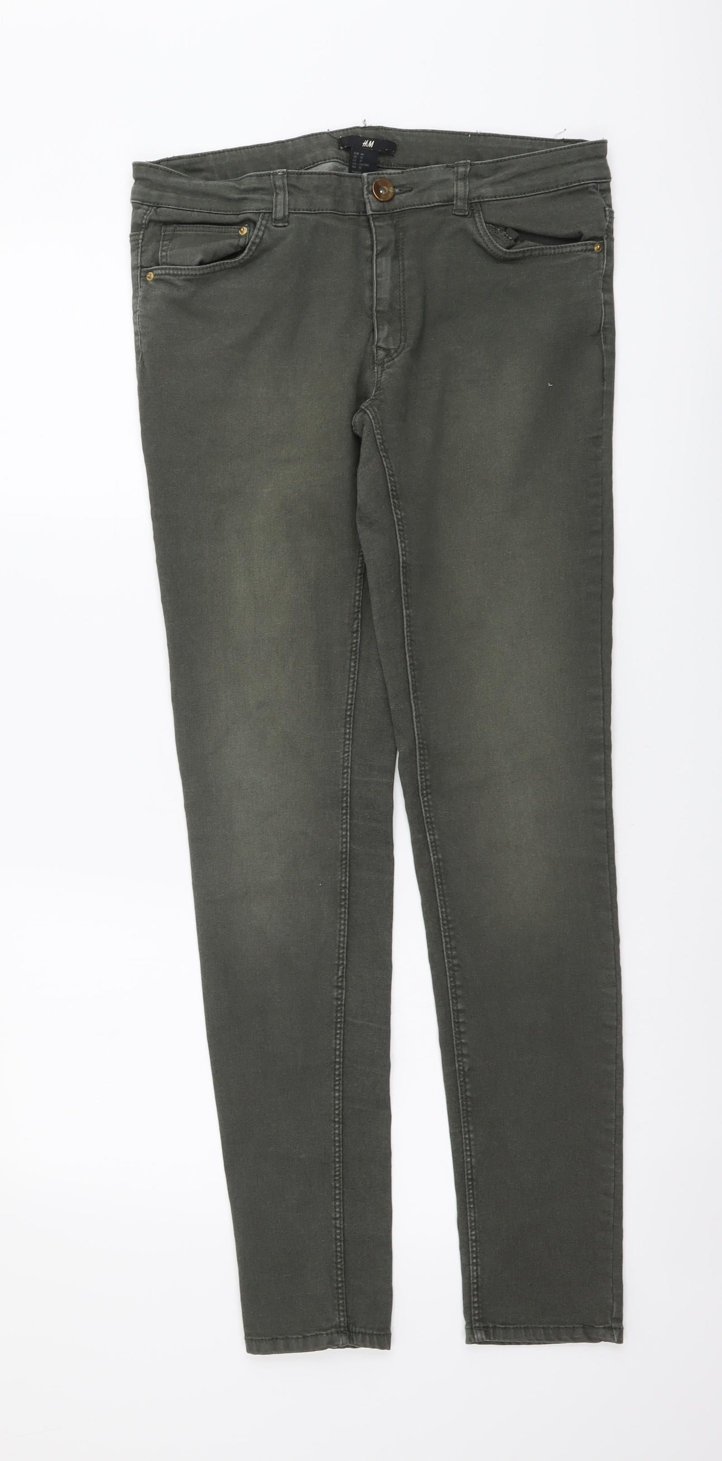 H&M Womens Green Cotton Skinny Jeans Size L L30 in Regular Button