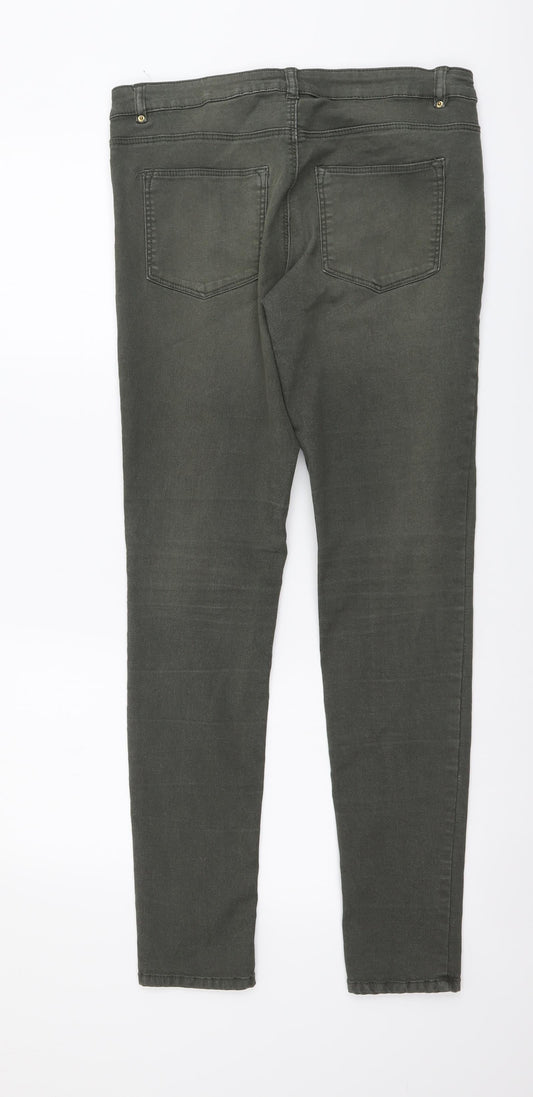 H&M Womens Green Cotton Skinny Jeans Size L L30 in Regular Button