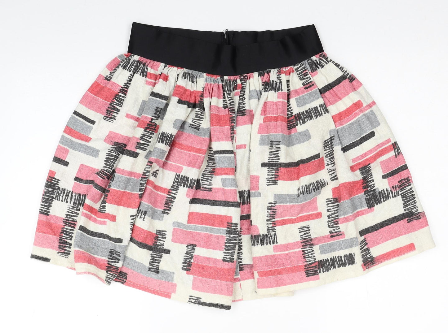 Preworn Womens Multicoloured Geometric Cotton Pleated Skirt Size 12 Zip