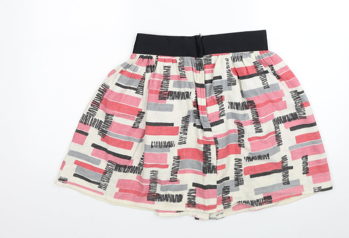 Preworn Womens Multicoloured Geometric Cotton Pleated Skirt Size 12 Zip