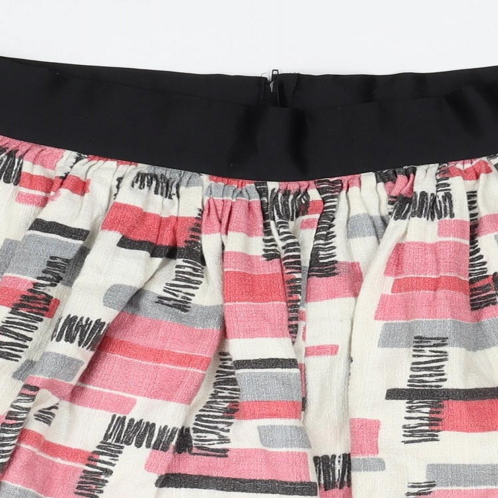 Preworn Womens Multicoloured Geometric Cotton Pleated Skirt Size 12 Zip