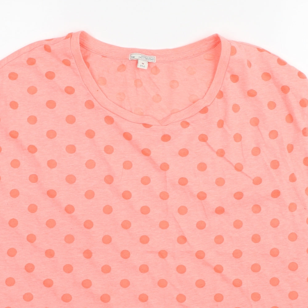 Gap Womens Pink Polka Dot Cotton Basic T-Shirt Size M Scoop Neck