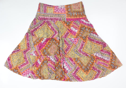 American Living Womens Multicoloured Floral Cotton Pleated Skirt Size M Zip