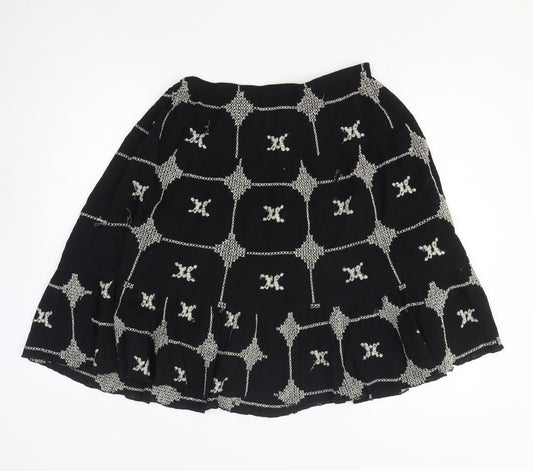 Wallis Womens Black Geometric Cotton A-Line Skirt Size M