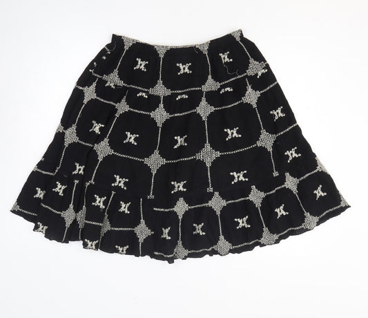 Wallis Womens Black Geometric Cotton A-Line Skirt Size M