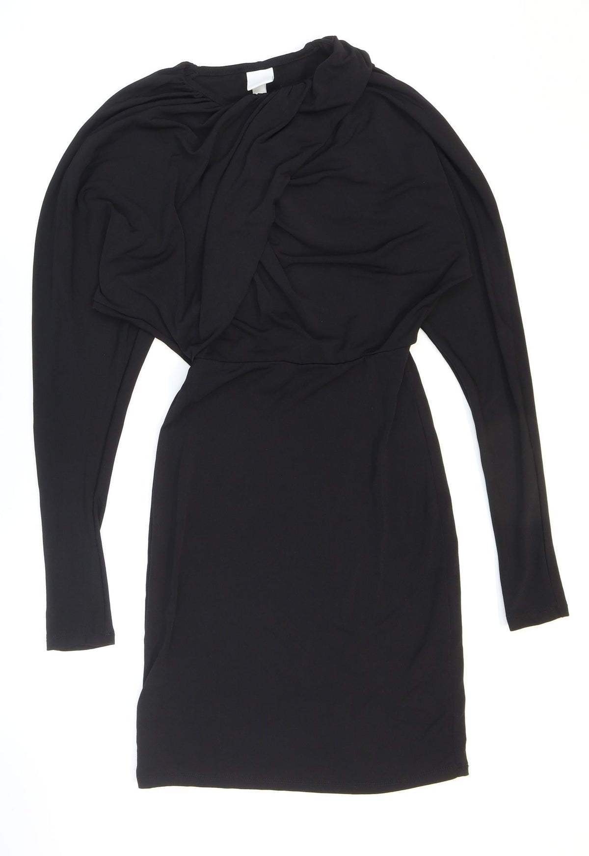 H&M Womens Black Polyester Bodycon Size XS High Neck Pullover - Knot Detail
