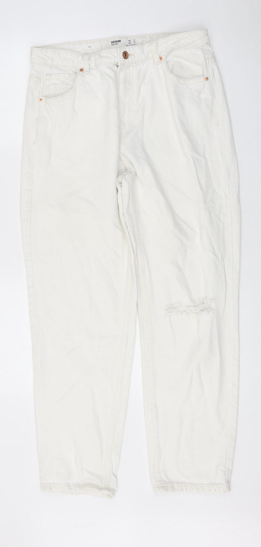 Bershka Womens White 100% Cotton Straight Jeans Size 10 L27 in Regular Zip