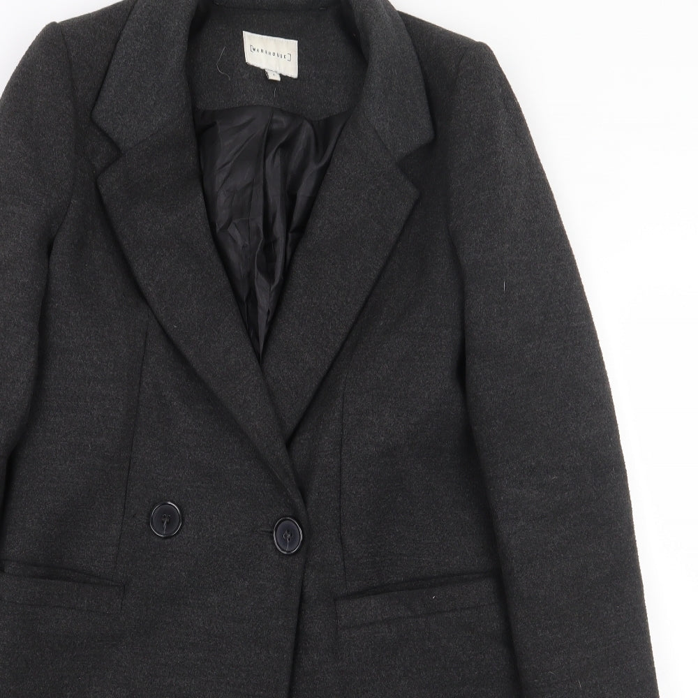 Warehouse Womens Grey Pea Coat Coat Size 6 Button
