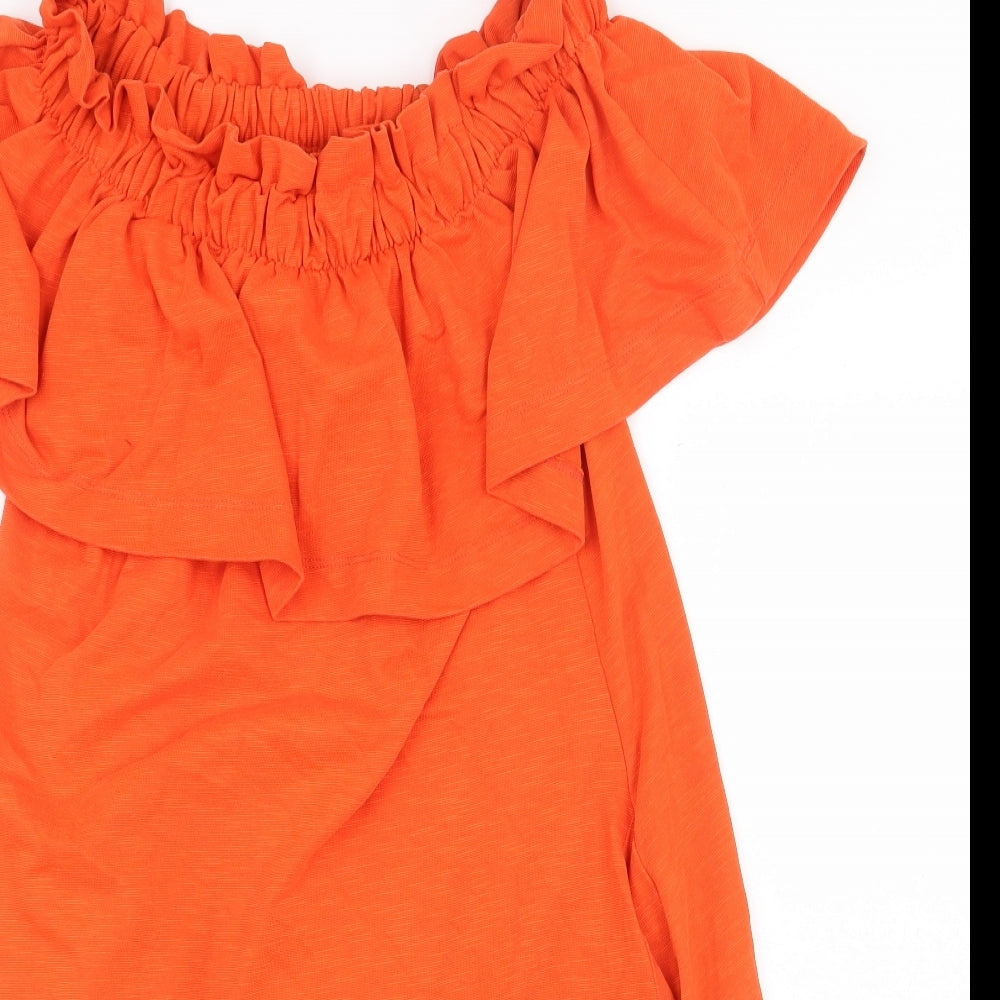 H&M Womens Orange Cotton Mini Size S Off the Shoulder Pullover