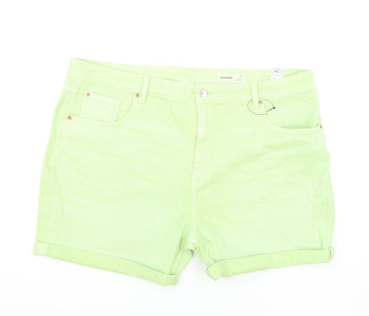 Marks and Spencer Womens Green Cotton Boyfriend Shorts Size 22 L5 in Regular Zip