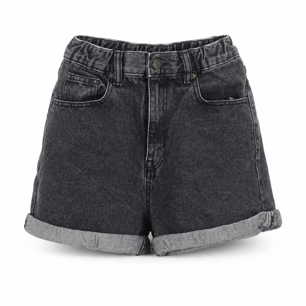 Pull&Bear Womens Black Cotton Boyfriend Shorts Size 4 Regular Button