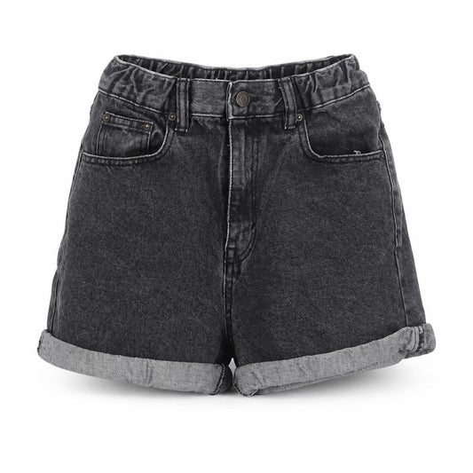 Pull&Bear Womens Black Cotton Boyfriend Shorts Size 4 Regular Button