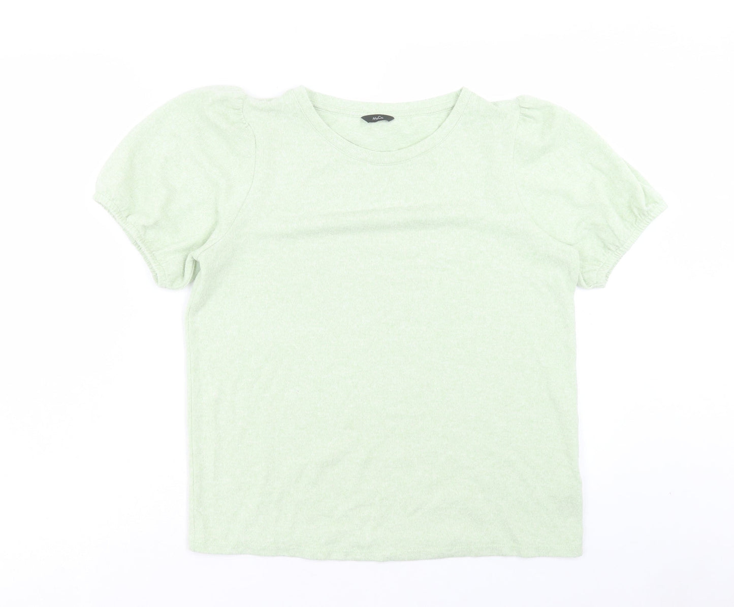 M&Co Womens Green Polyester Basic T-Shirt Size 14 Crew Neck - Balloon Sleeve