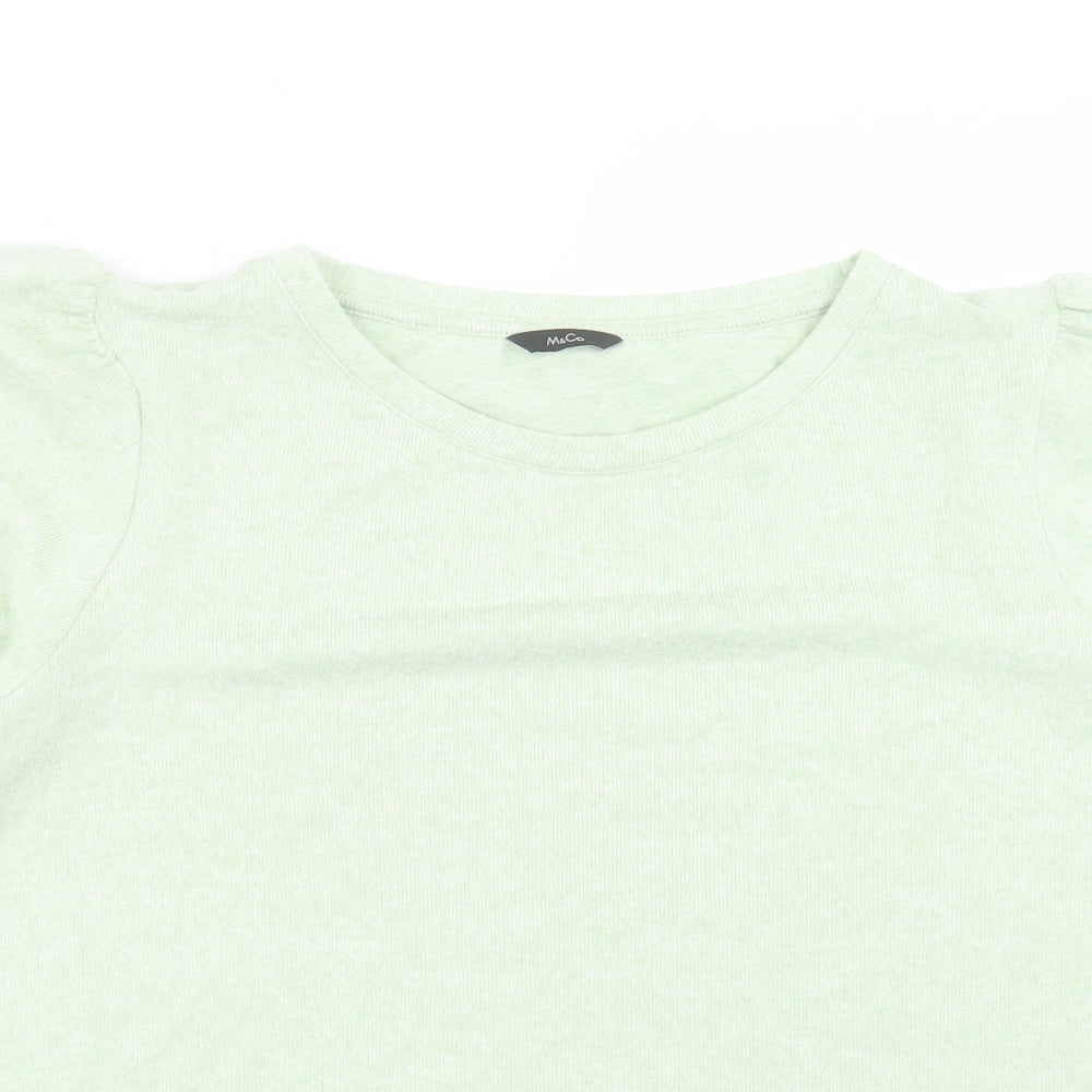 M&Co Womens Green Polyester Basic T-Shirt Size 14 Crew Neck - Balloon Sleeve