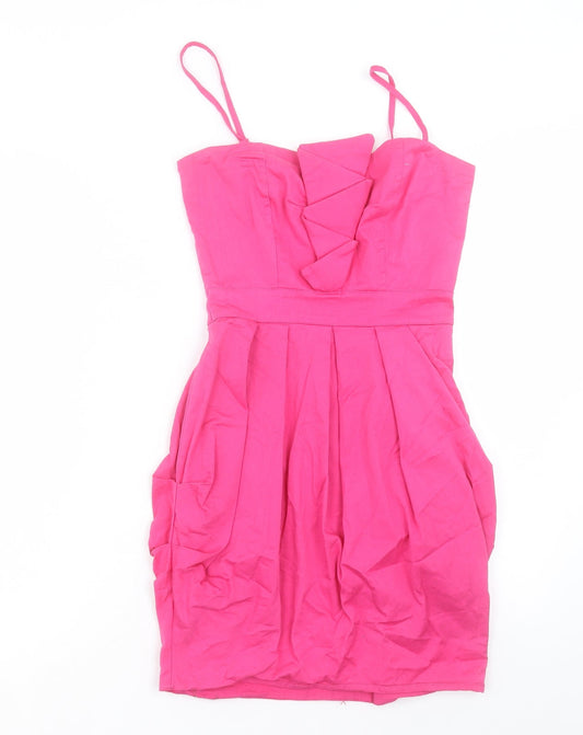 TFNC Womens Pink Cotton A-Line Size M Square Neck Zip