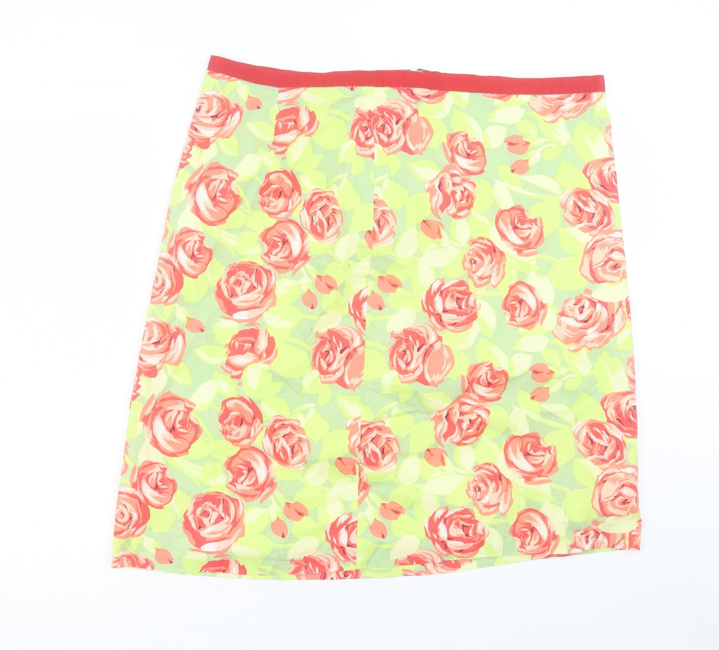 Preworn Womens Green Floral Polyester A-Line Skirt Size 38 in Zip