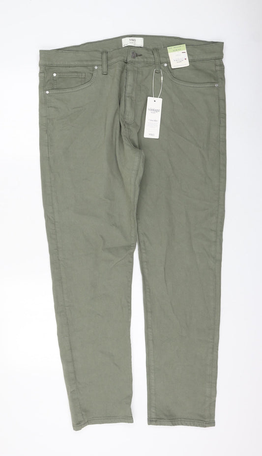 Marks and Spencer Womens Green Cotton Skinny Jeans Size 40 in L31 in Regular Zip