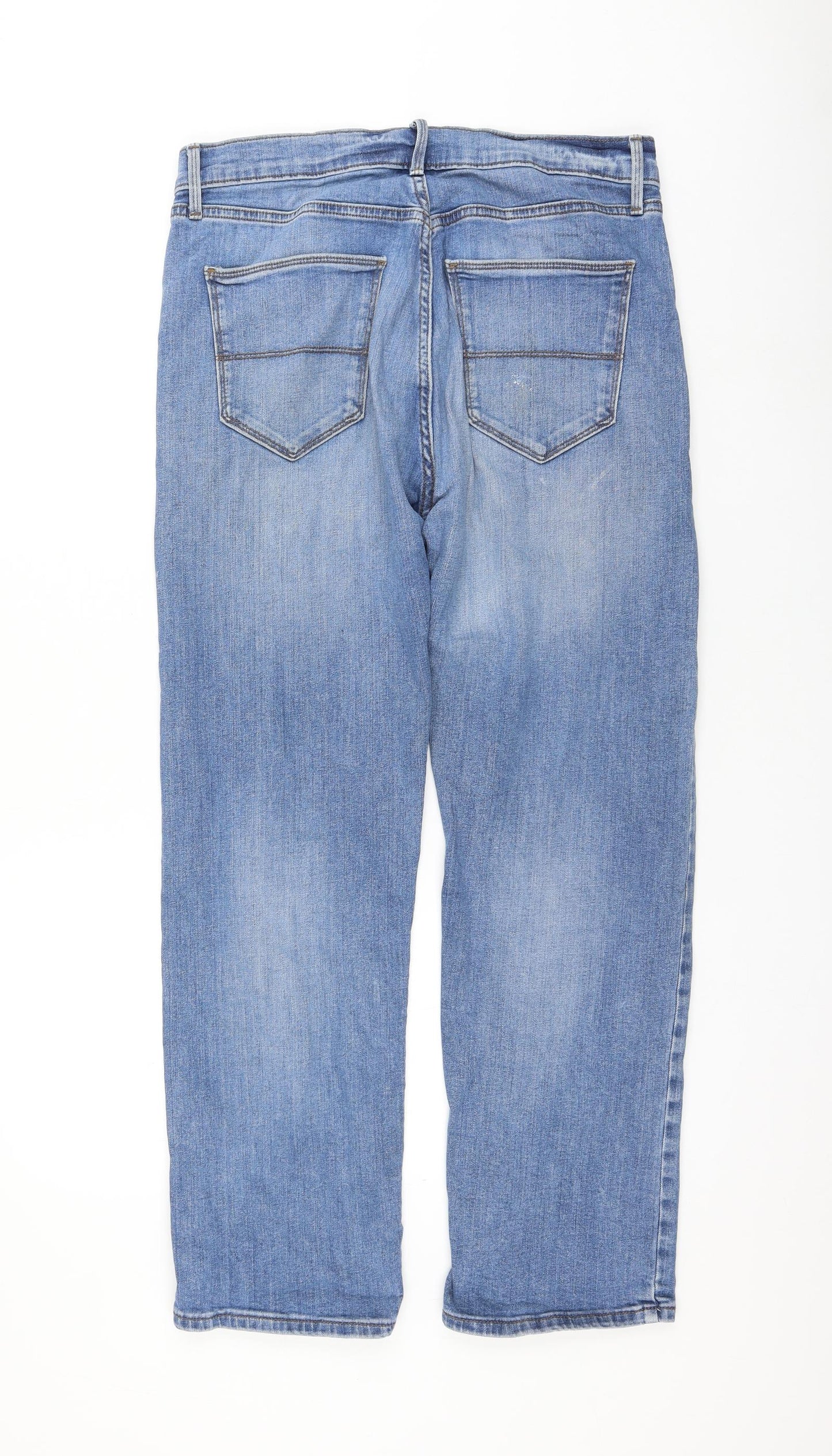 Marks and Spencer Womens Blue Cotton Straight Jeans Size 32 in L29 in Regular Zip